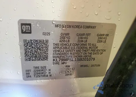 2025 Chevrolet Trailblazer Lt from USA, damaged, VIN KL79MPSL1SB201079